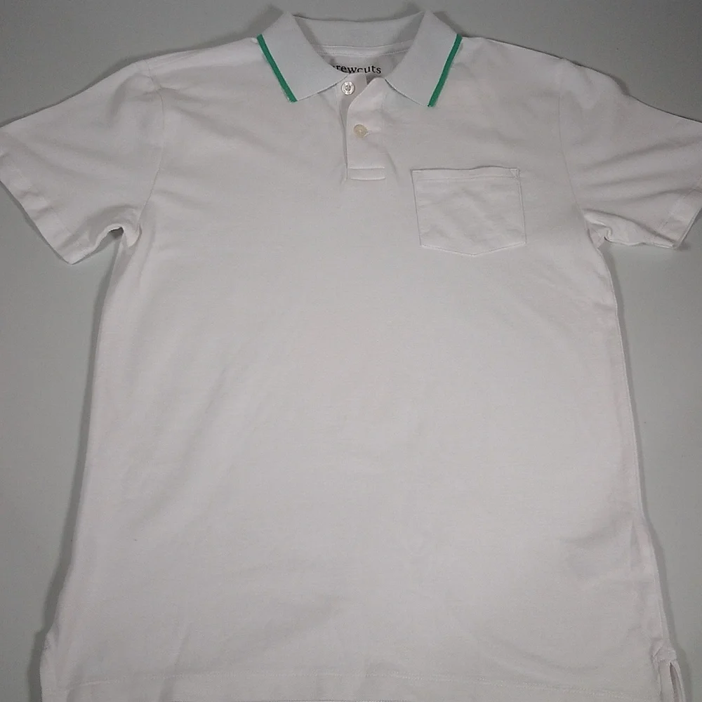 NWT‎ J. Crew Crewcuts boys white polo shirt green collar trim XL